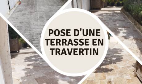 Aménagement extérieur - Pose d'une terrasse en travertin à BOURGOIN-JALLIEU