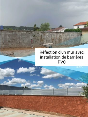 Réfection d'un mur avec installation d'une barrière PVC à BOURGOIN-JALLIEU