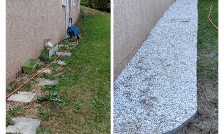 Création d'une zone avec bordure allu et gravier blanc calcaire