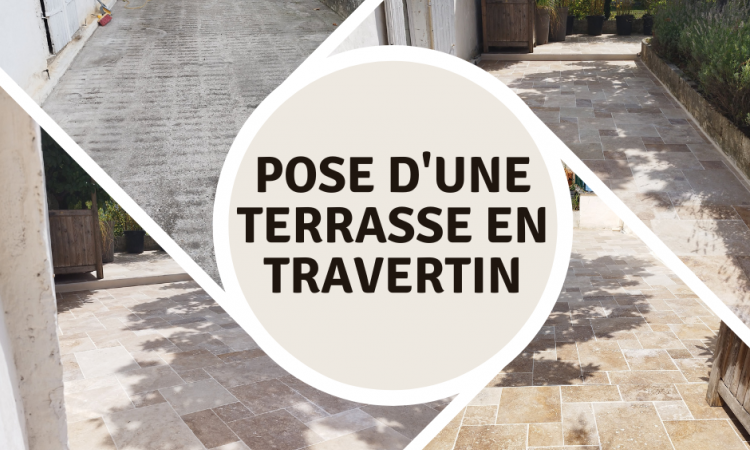 Aménagement extérieur - Pose d'une terrasse en travertin à BOURGOIN-JALLIEU